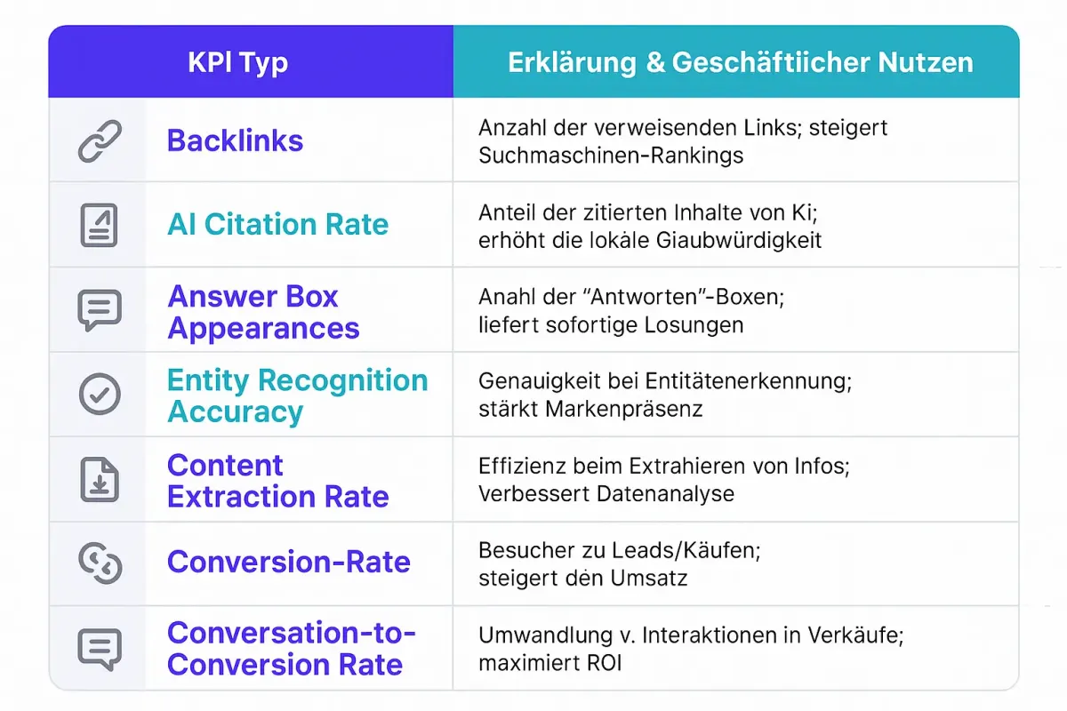 Vergleichen Sie klassische SEO-Kennzahlen mit den neuen, entscheidenden GEO KPIs, verständlich erklärt und mit klarem Business-Nutzen. So verstehen Sie, worauf es wirklich ankommt.