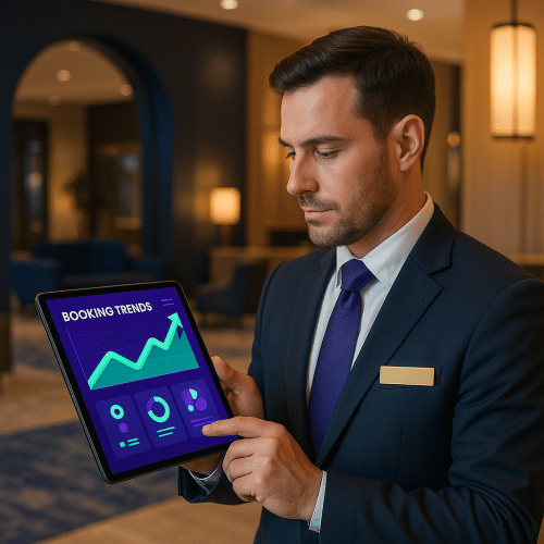 SEO Hotel Hero: Hotel-Manager mit Booking-Dashboard