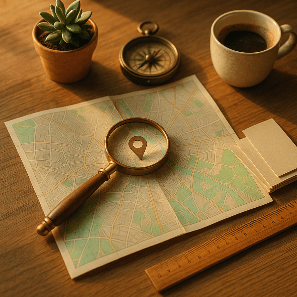 Konzept-Bild zum Glossar-Beitrag lokale seo mit photorealistischer Arbeitsplatz-Szene